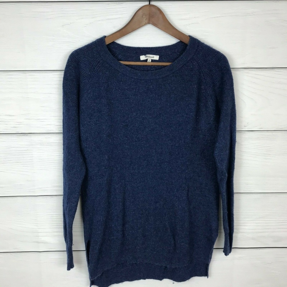 Madewell Waffle Knit Pullover Sweater Navy Blue